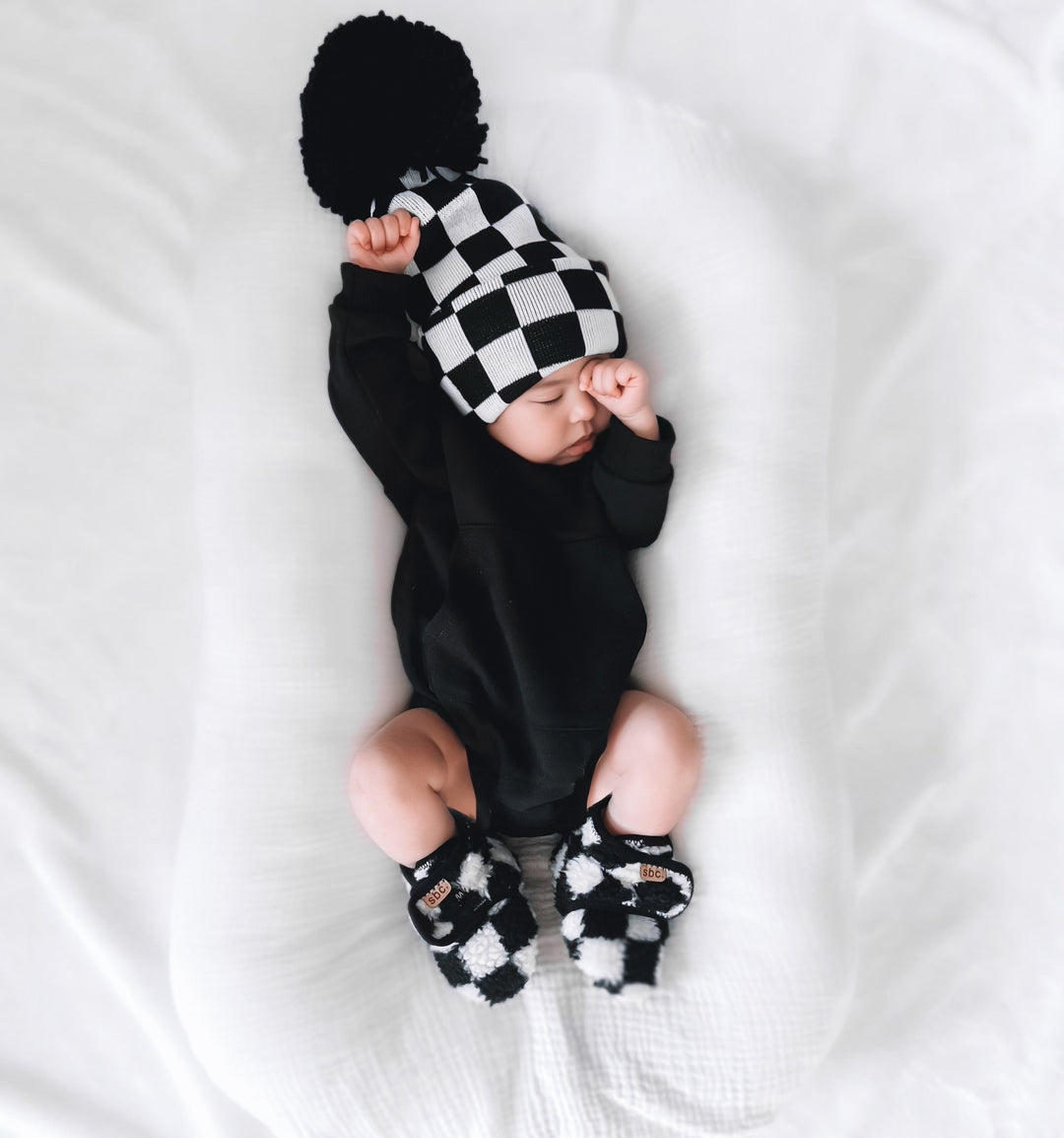 The Newborn Beanie — Black + White Checkered