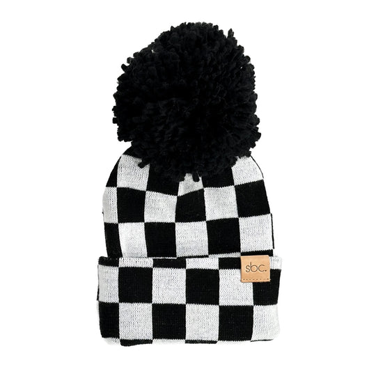 The Newborn Beanie — Black + White Checkered